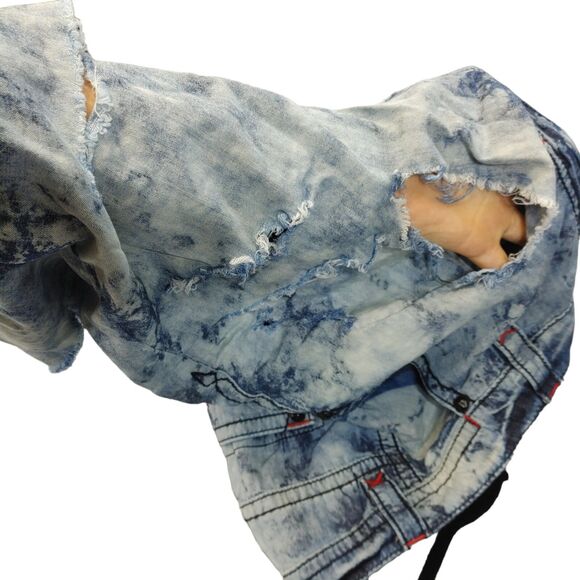 Heavily TRASHED Rock Revival Shorts Men’s 42 Tie Dye Acid Wash Light Denim READ - Picture 5 of 16